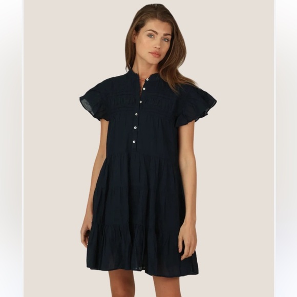 NWOT Dylan Anthropologie Midnight Navy Cotton Prairie Tiered Ruffle Dress Size M - Picture 2 of 12